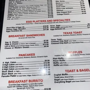 Breakfast menu