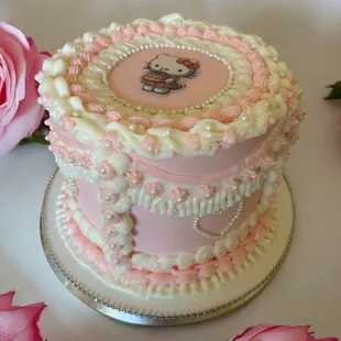 Hello Kitty Vintage piped birthday cake