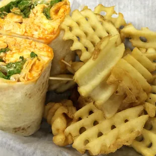 Buffalo Chicken Wrap With Waffle Fries