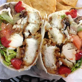 Caribbean Wrap Breaded chicken tenders tossed in a sweet &amp; spicy caribbean sauce with lettuce, mozzarella cheese, mushrooms &amp; roasted