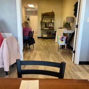 a woman sitting at a table