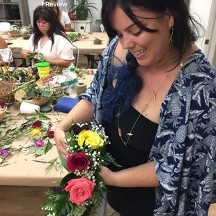 Jen helping me with the final touches on my Haku Lei