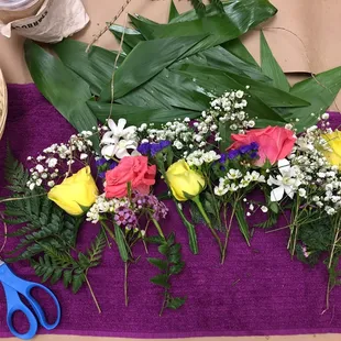 My pretty little flowers all lined up and ready to wrap