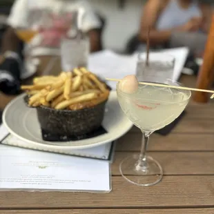 Truffle fries and lychee martini