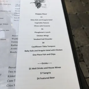 Happy hour menu Oct. 2020