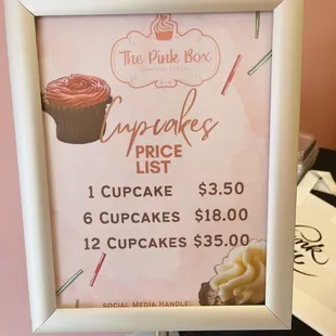 a price list for cupcakes