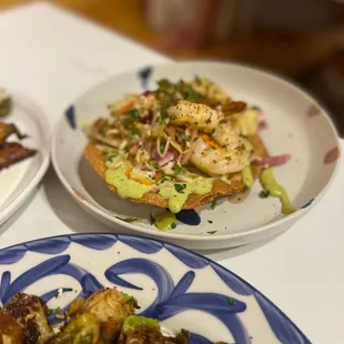 shrimp tostada &amp; brussel - small plates! perfect for sharing