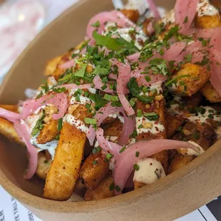 Fancy fries- ranch, chili, honey, herbs and pickled onions
