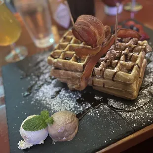 Waffles and passion fruit mimosa