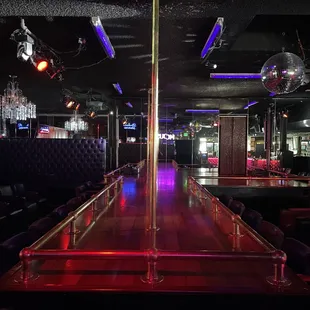 a long wooden table in a dark room