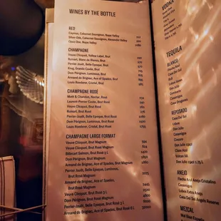 Champagne menu. August 2024