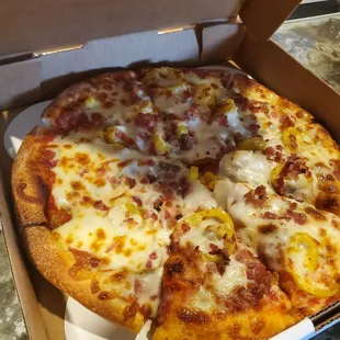 Pepperoni,  sausage and banana pepper pizza
