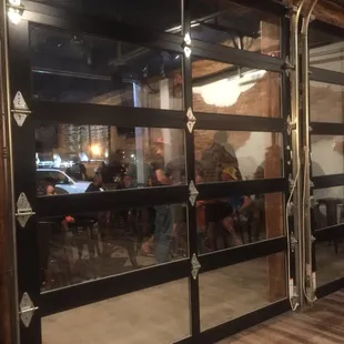 View to outside via new garage doors!