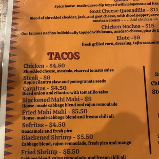 Taco menu