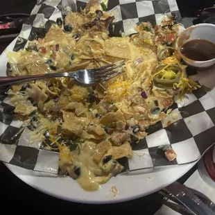 Pork Nachos. 10 lbs of great food. We apparently couldn't finish them.