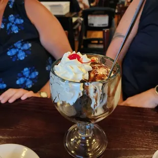 a sundae with whipped cream and a cherry on top