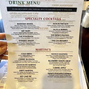 Drink menu