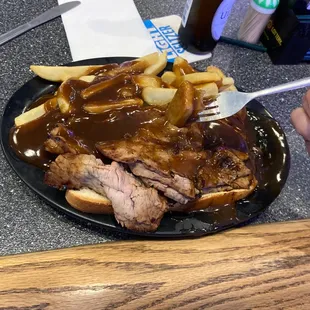 Open faced beef. Amazing plateful of food!