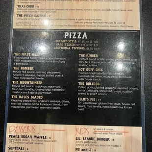 Front and back menu