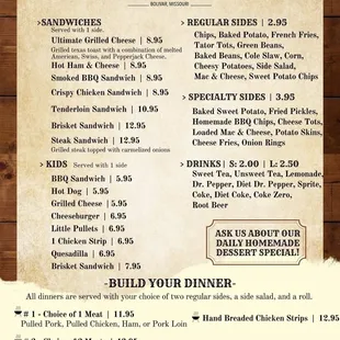 a menu for a restaurant