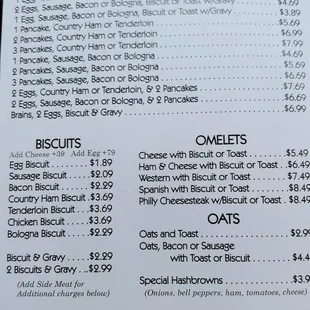 the breakfast menu for the restaurant