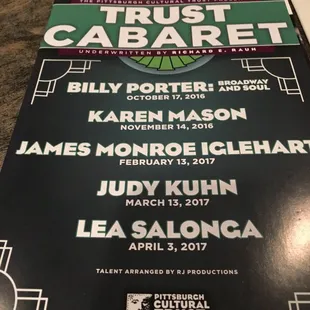 The trust cabaret is a special series of world acclaimed entertainers who present a one night concert