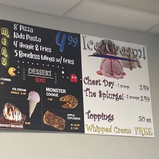 Kids' menu and ice cream menu