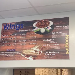 Wings menu