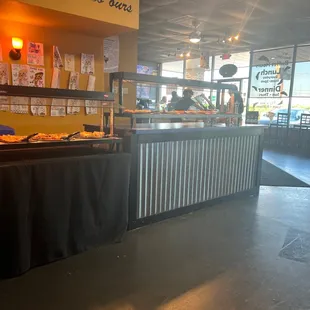 a view of a restaurant counter
