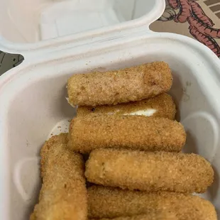Bad freezer burn on one of the cheese sticks and tasted like they were from the freezer aisle.
