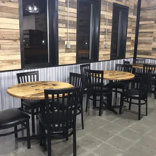 tables and chairs in a restaurant