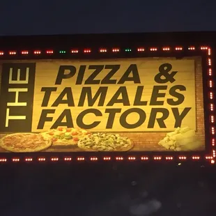 a sign for pizza and tamales factory