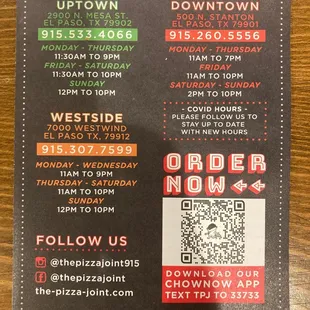 Locations and hours
