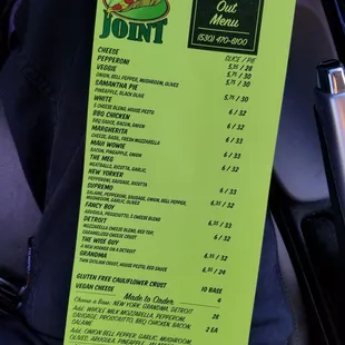 The menu. Which slice here blatantly rips off the name of a 'Pizza My Heart' slice?