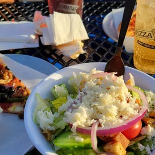 Side salad with ranch, one slice of rolls royse pizza, with a drink (only one size provided), Stubborn agave vanilla cream soda combo