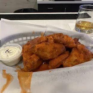 Buffalo wings with blue cheese dressing