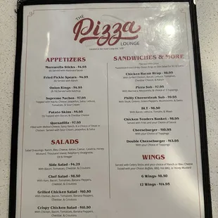 Pizza menu