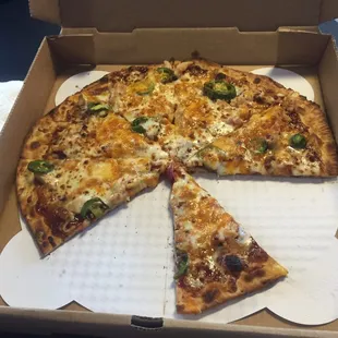 The BBQ chicken pizza. Absolutely delicious. You must get this with jalapeños!