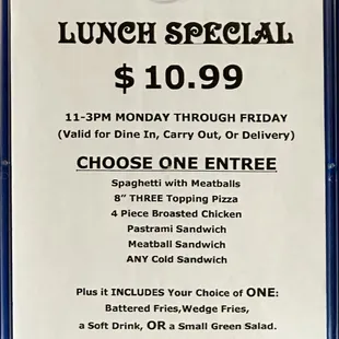 Lunch Special from 11-3PM M-F