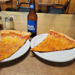 Two cheese slice and Bud light