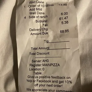 Each topping is $3 and each ranch is $1.50