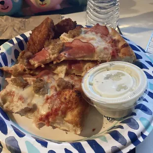 a plate of food and a drink