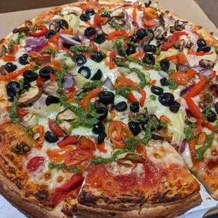 Tribune with red sauce instead of olive oil. I added black olives.