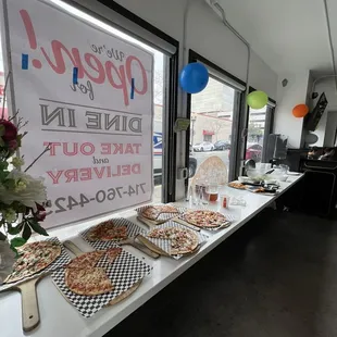 Yummy pizza, salad, tots, and wings for our party! Fresh pizzas came out every 5-10 minutes!