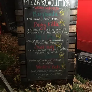 a menu on a blackboard