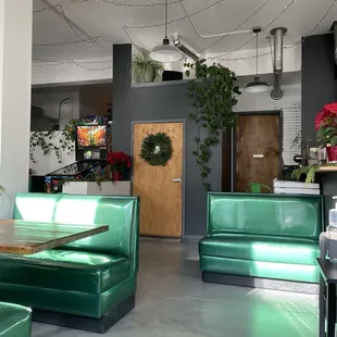Love the green cushy booths
