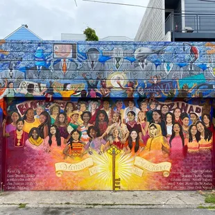 a mural of a group of women