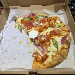 Buffalo  Pizza with fresh jalapeños