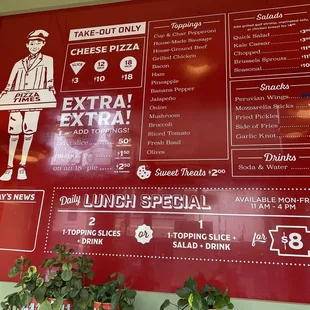 a menu on the wall