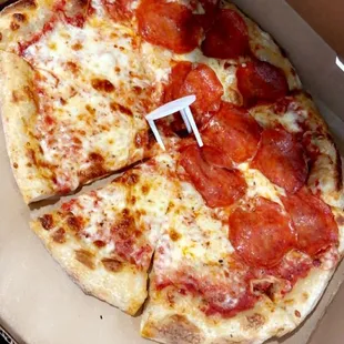 Half pepperoni half cheese. Was definitely not impressed